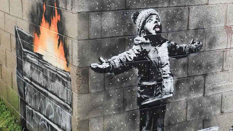 BANKSY NAMALOWAŁ DZIECKO JEDZĄCE BRUDNY ŚNIEG